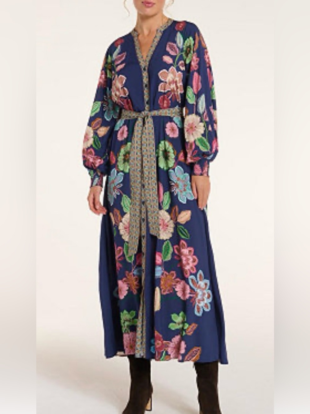 Hermoza Navy Floral Maxi Dress with Multicolor Blooms